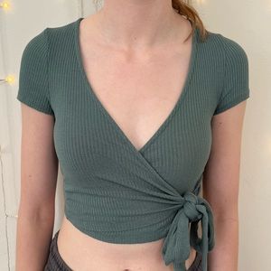 Green Wrap Ribbed Crop Top
